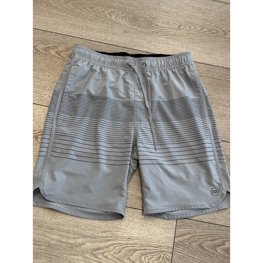 Travis‎ Mathew Swim Trunks Men Small Grey Board Shorts Summer Beach Striped